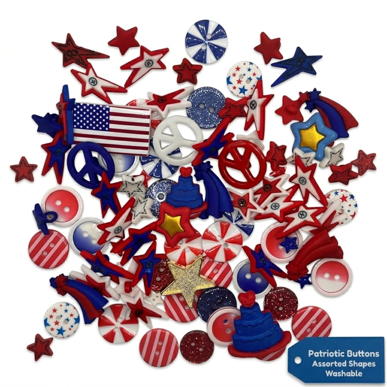 Patriotic Craft & Sewing Buttons – 50 Piece Red White & Blue Button Assortment